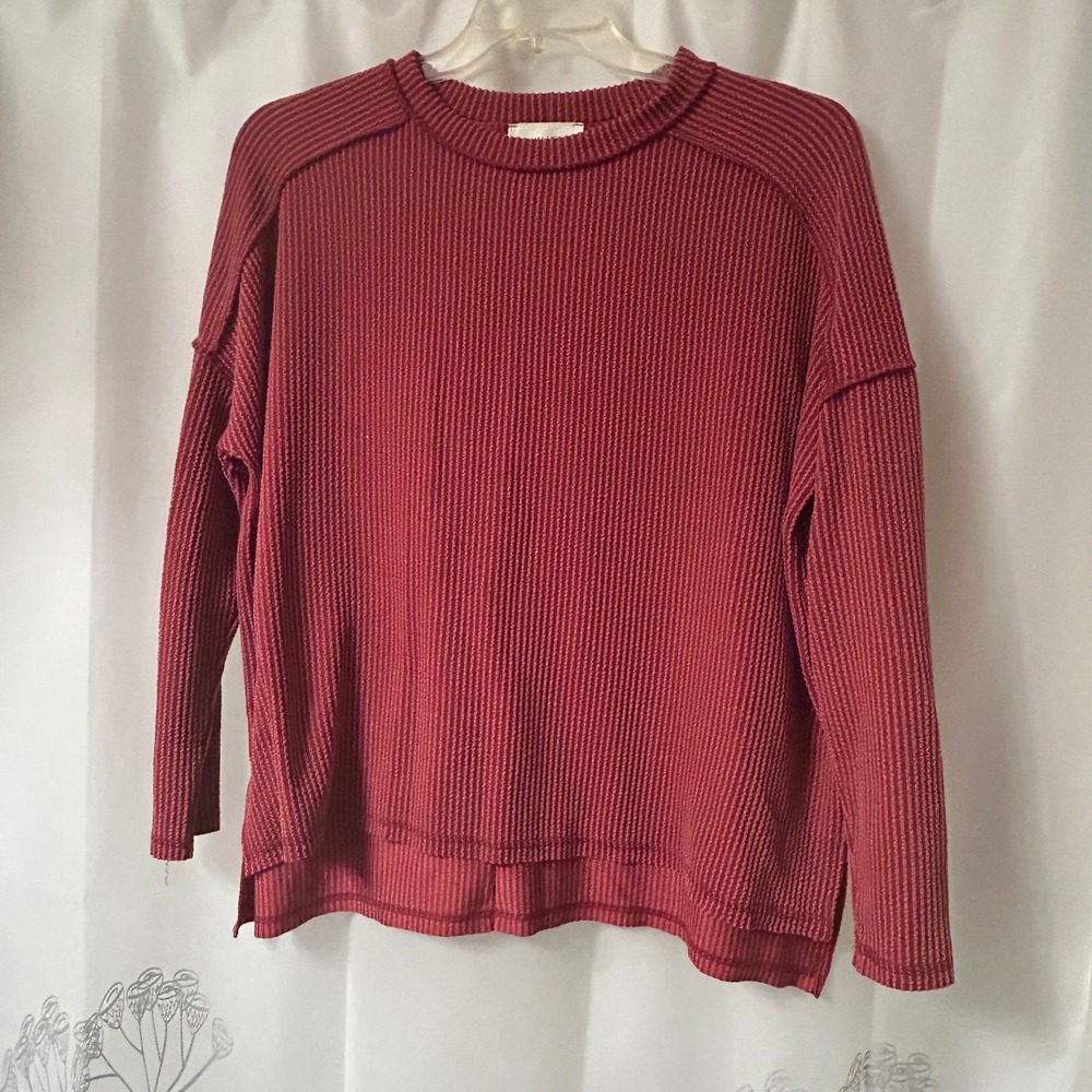 Zenana Womens Large/XLarge‎ Red Waffle Knit Long Sleeve Tunic Top Relaxed Fit